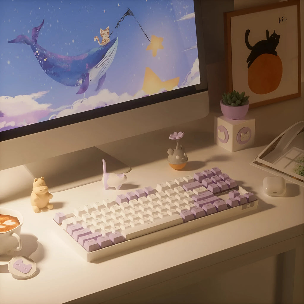 Wireless Bluetooth mechanical keyboard with metal construction in purple or blue colour options