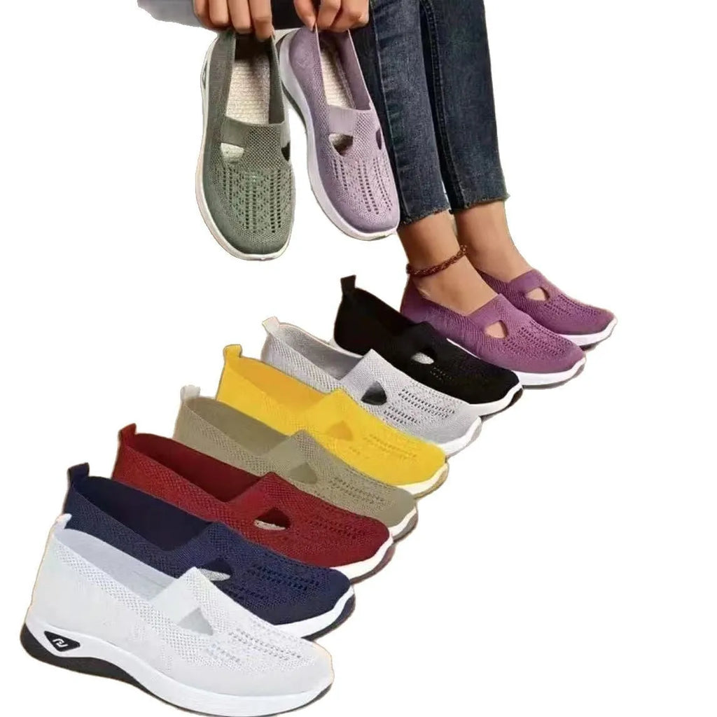 Casual T-strap mesh shoes with soft PVC soles for middle-aged women in multiple colour options