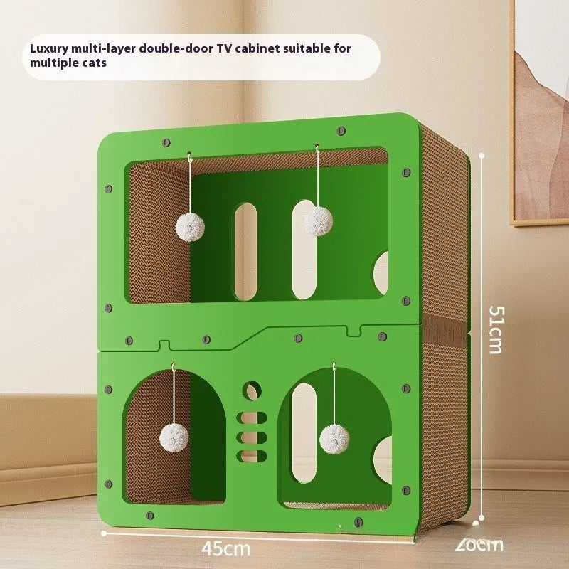 Double-layer cat scratching board nest with wear-resistant surface in cute design options
