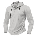 Men's hooded long sleeve sports top in thin polyester fibre, available in ten colours and sizes S to XXXL