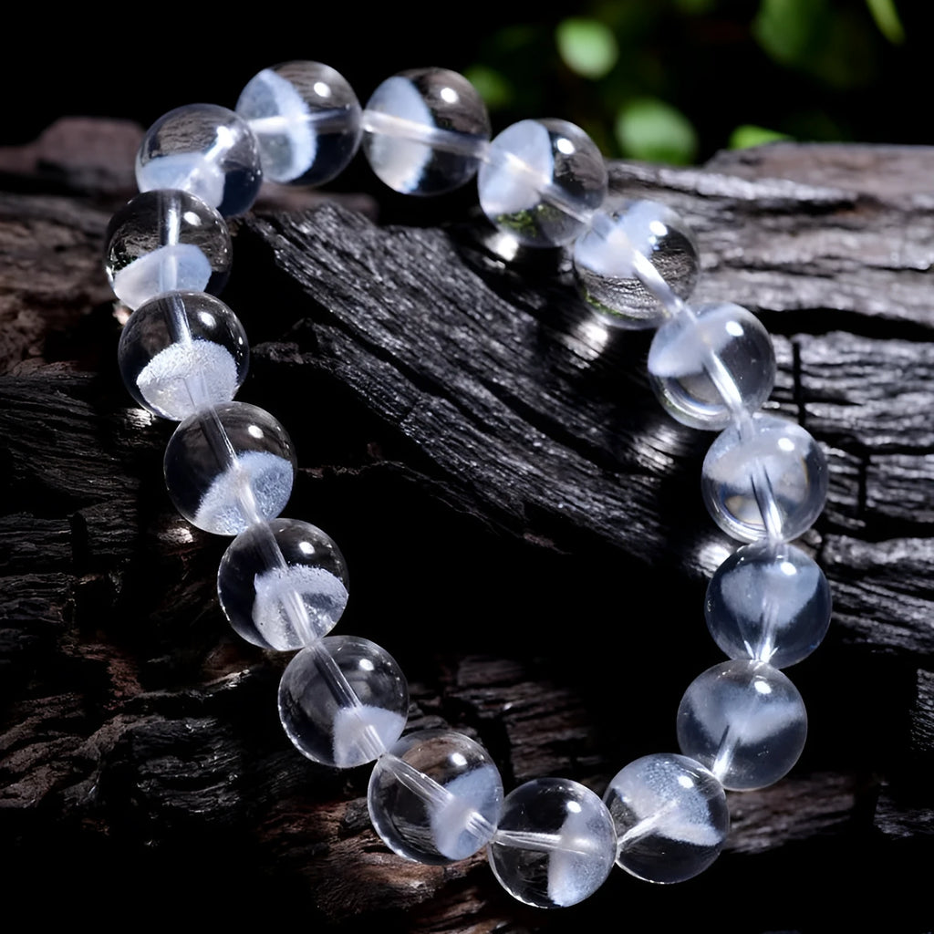 White crystal pyramid bracelet with ghost-like surface and Ruyi design elements showing multiple size options