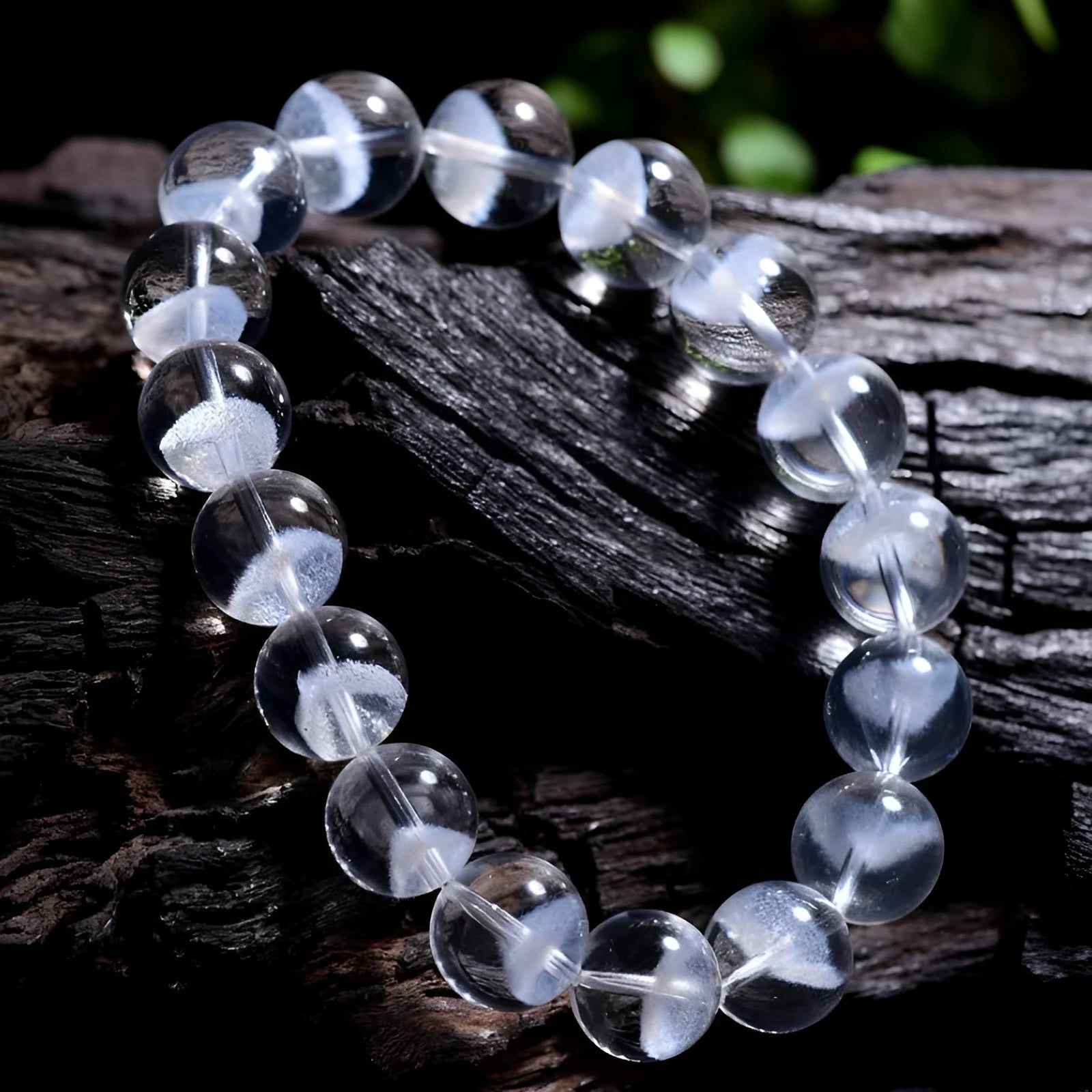 White crystal pyramid bracelet with ghost-like surface and Ruyi design elements showing multiple size options