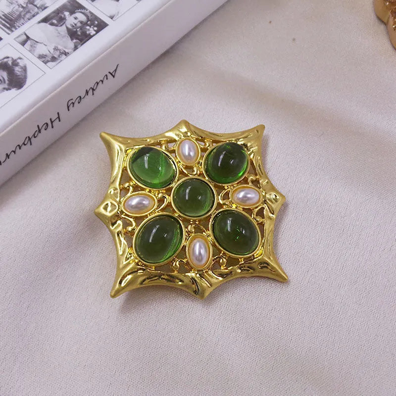 Medieval baroque crystal cross brooch in vintage style with eight colour variations