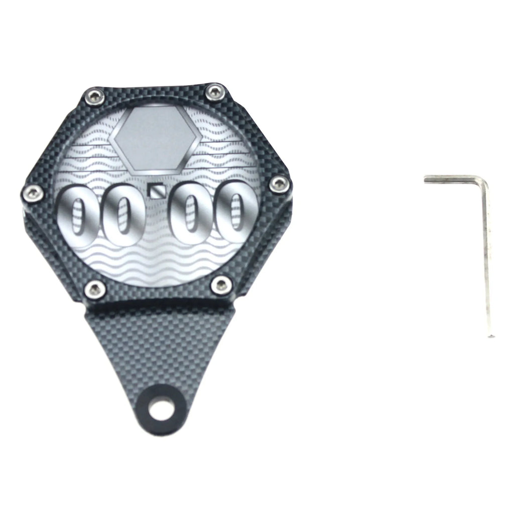 Black carbon fibre pattern metal motorcycle tax disc holder with anti-theft screw