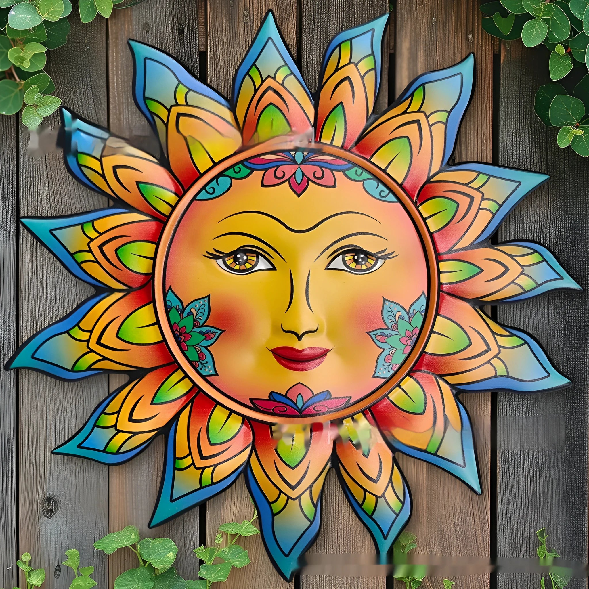 Iron sun face wall hanging decorative painting in metal construction with five colour options