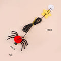 Red and yellow cat hanging door toy with elastic rope, feather playing stick, and bell spider accessory.