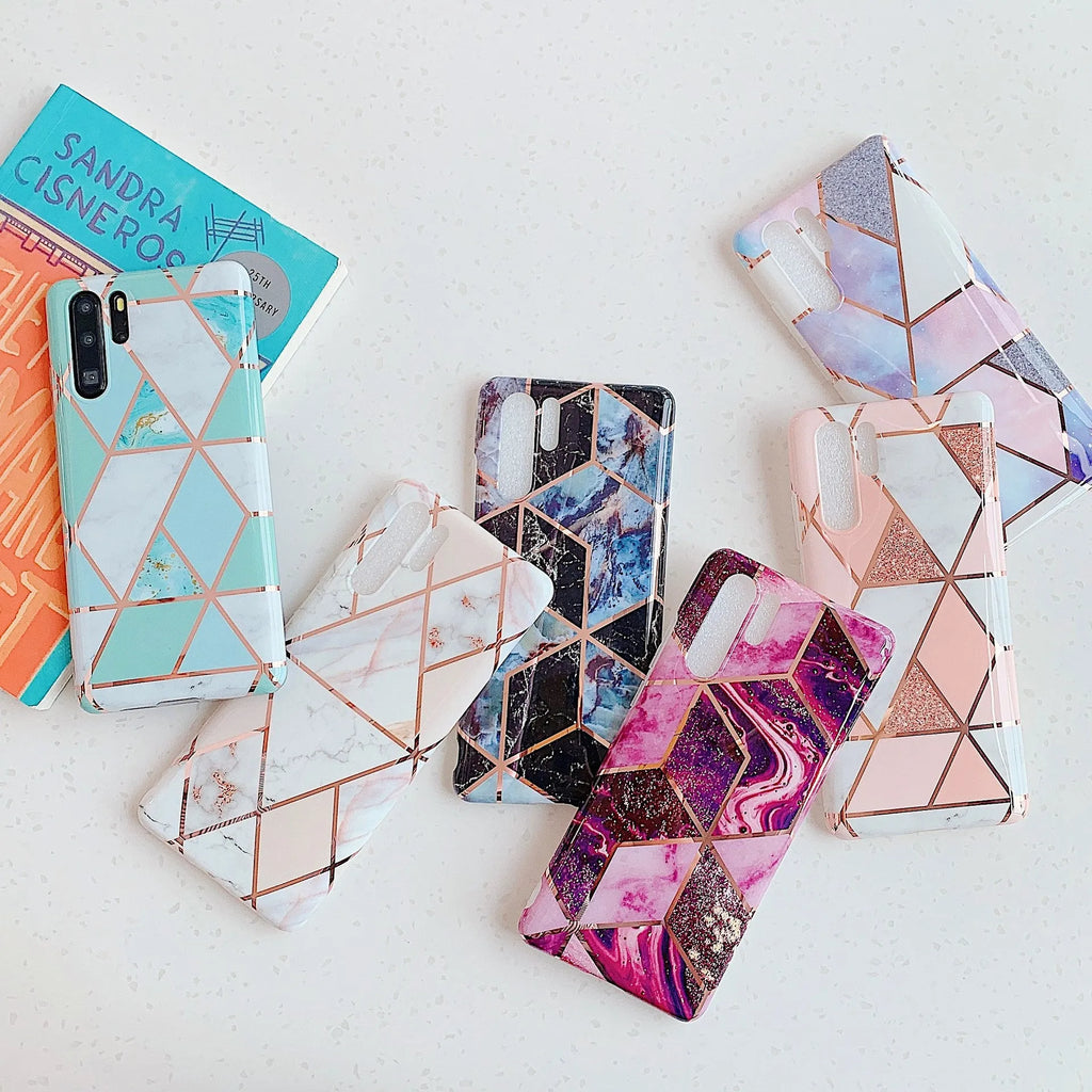 Electroplated marble Huawei phone case in TPU back cover design for Mate and P series smartphones