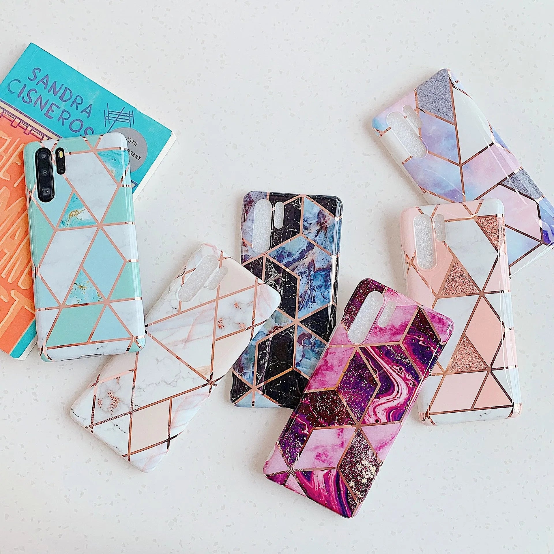 Electroplated marble Huawei phone case in TPU back cover design for Mate and P series smartphones