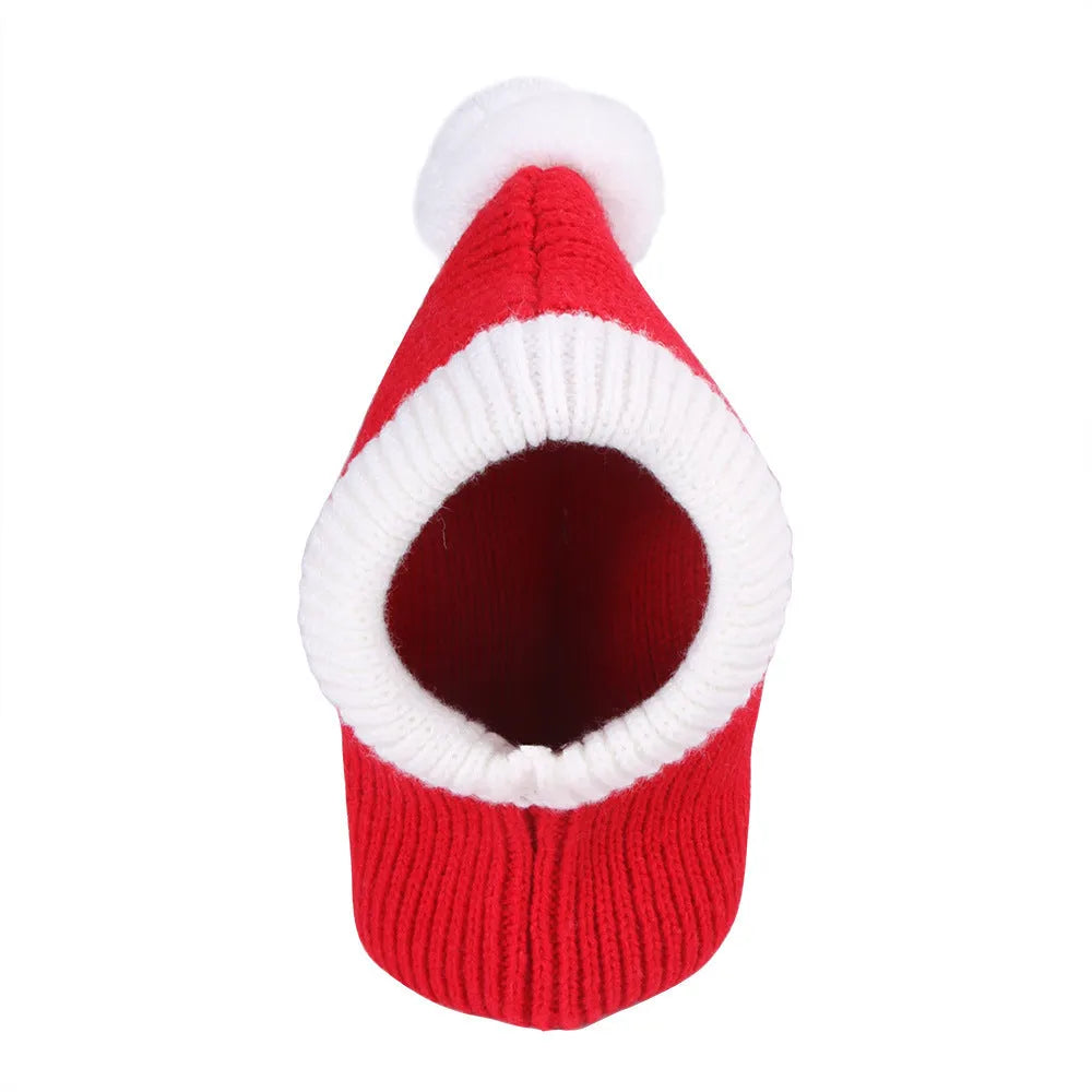 Red wool dog headgear with tie-dye pattern for Halloween and Christmas, available in sizes S, M, and L.
