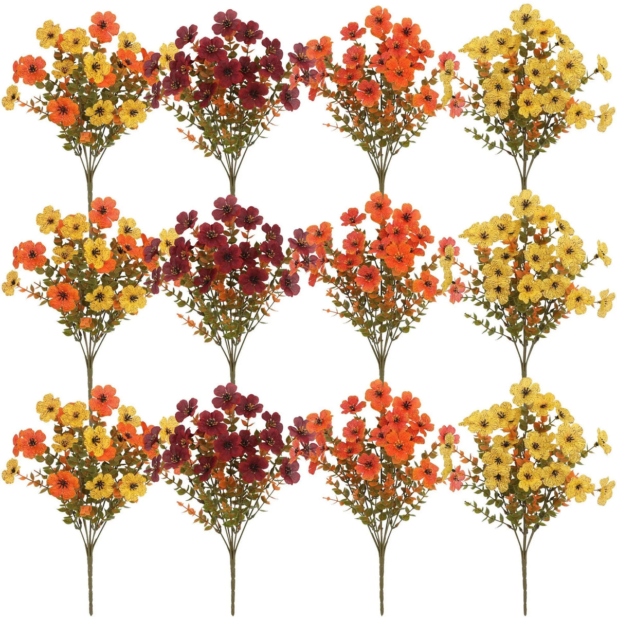 Artificial silk flower bouquet in autumn colours on a plastic stem for home and event decoration.