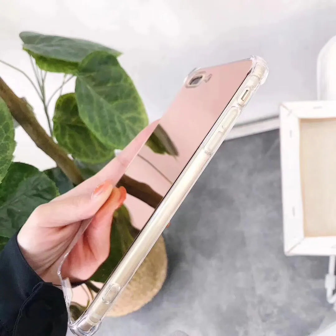 Mirror finish iPhone case in multiple colours showing reflective surface and TPU flexible material
