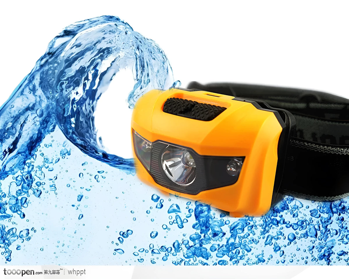 Cat Eye 2 generation waterproof LED head torch in black, orange, purple or white with head strap and multiple light modes