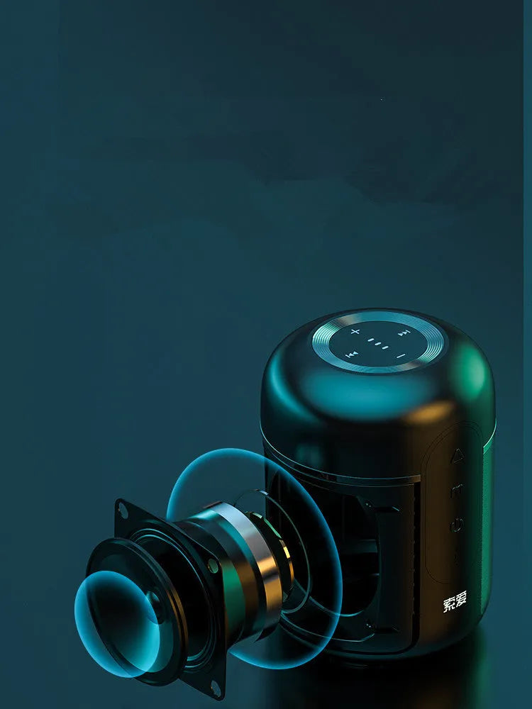 Black portable Bluetooth speaker measuring 72mm by 99mm with 30W output