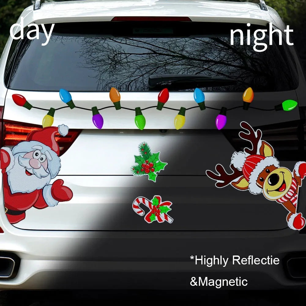 Medium Christmas elk sticker with magnetic backing and reflective finish for window or car decoration