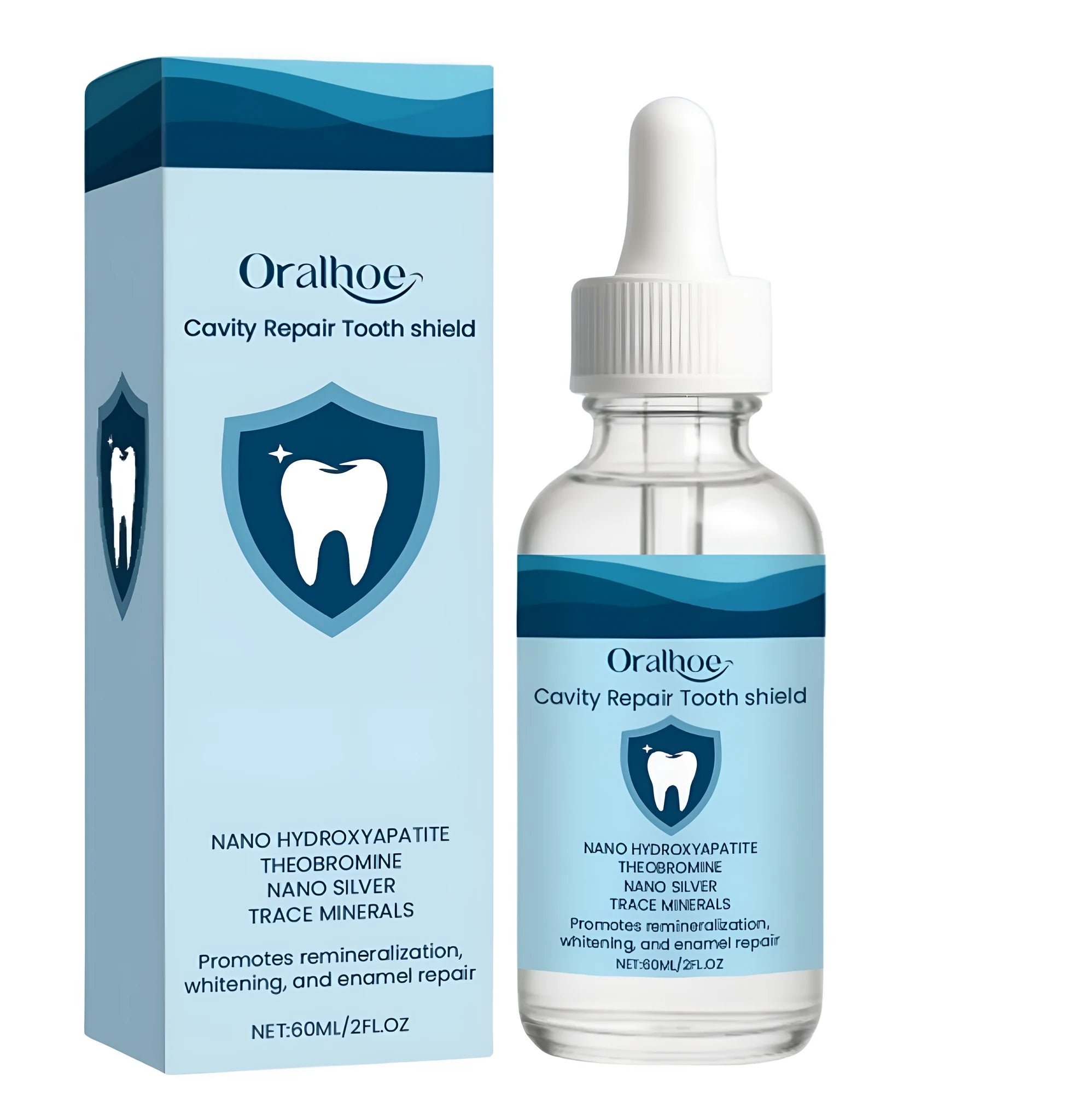 60ml bottle of dental restorative fluid with hydroxyapatite and theobromine