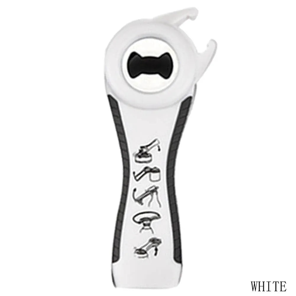 5 in 1 stainless steel can opener and bottle opener, 14.5 cm, with PP handle in black, green, purple, or white