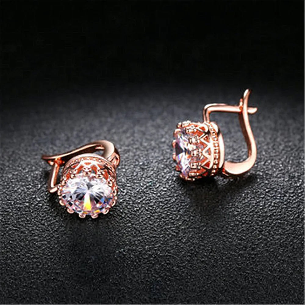 Korean retro crown ear clip earrings in copper with rose gold and white gold colour options