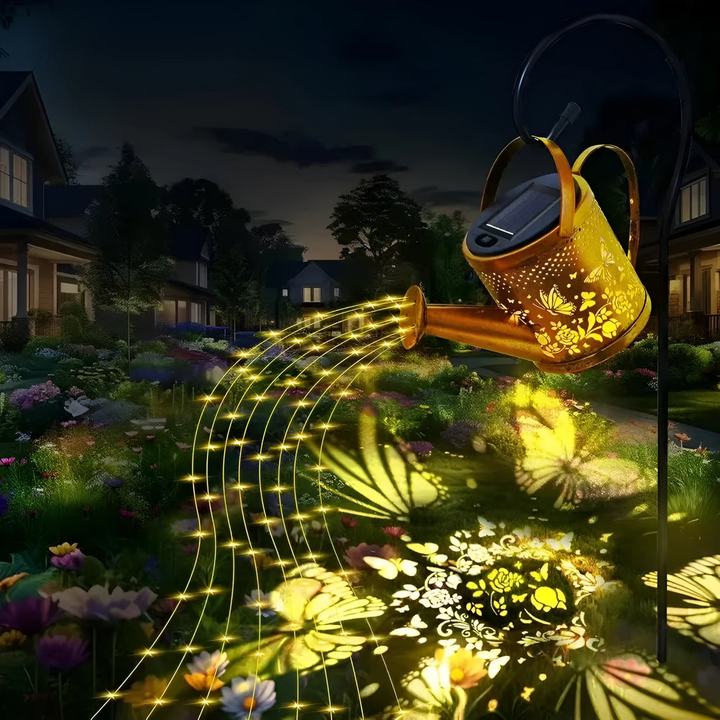 Wrought iron butterfly design solar kettle garden light for outdoor courtyards