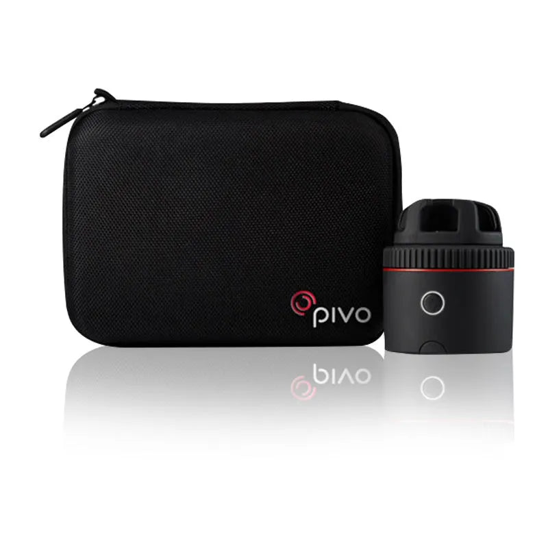 Black PIVO facial tracking camera mount rotating a smartphone on a matte finished base.