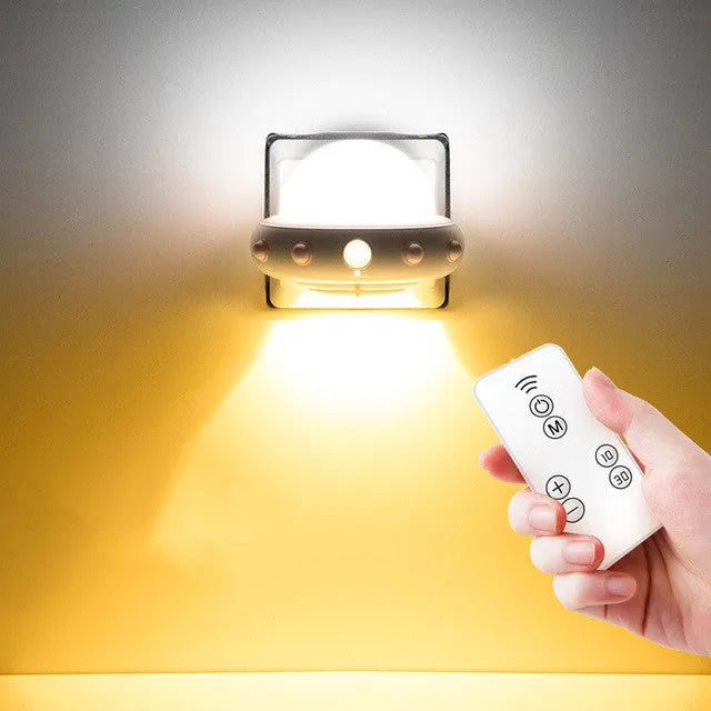 Remote control UFO bedside night light in blue colour with cartoon design