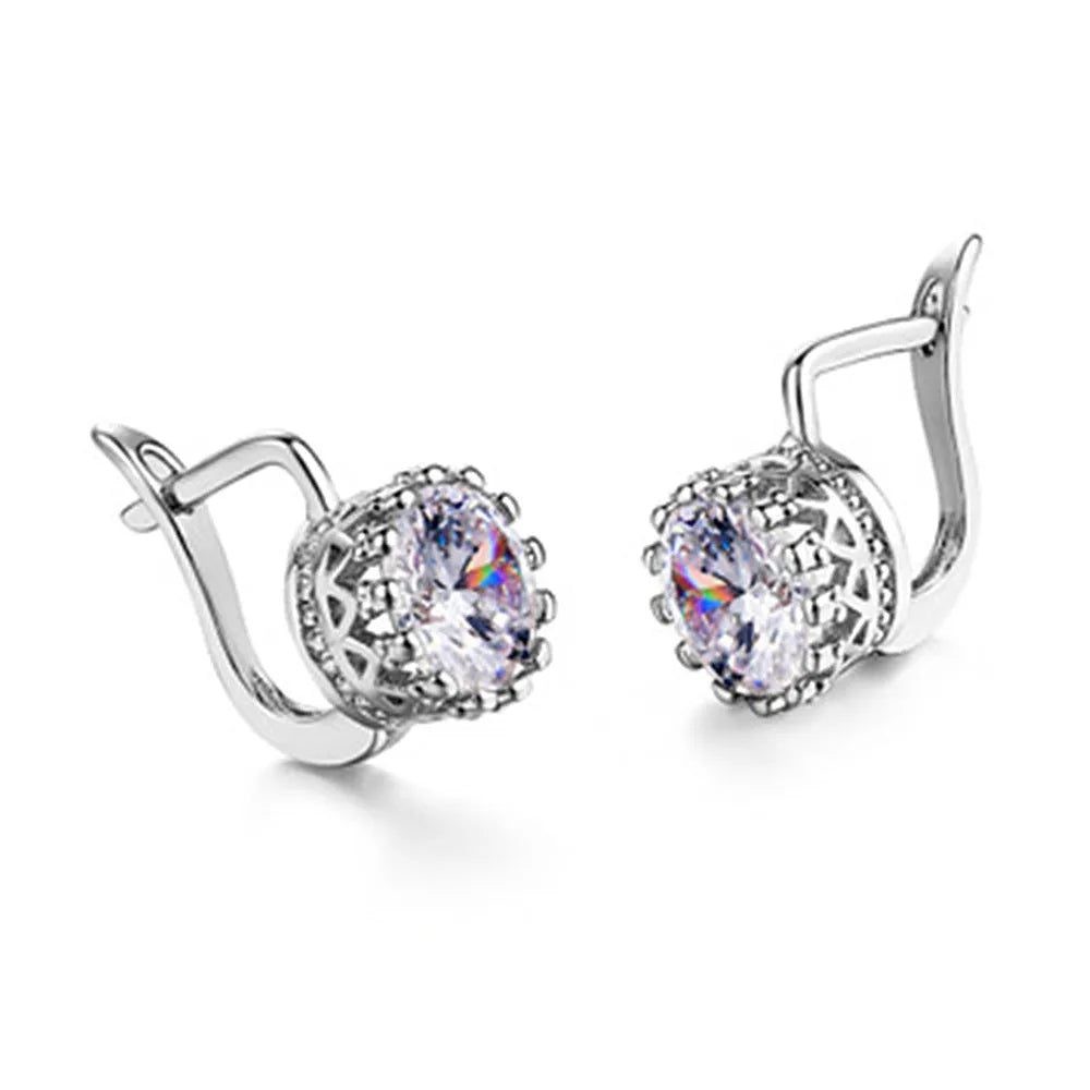Korean retro crown ear clip earrings in copper with rose gold and white gold colour options