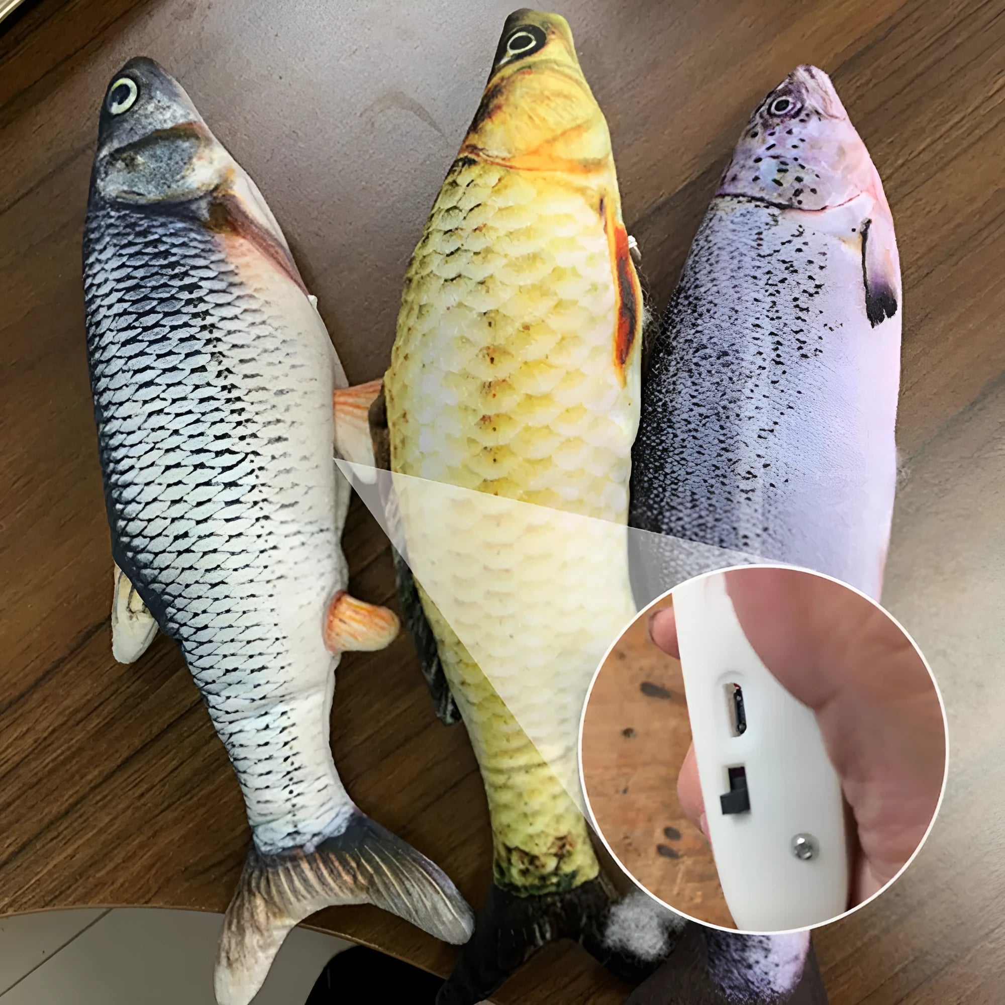 30cm electronic jumping fish cat toy with USB cable in multicolour fish designs