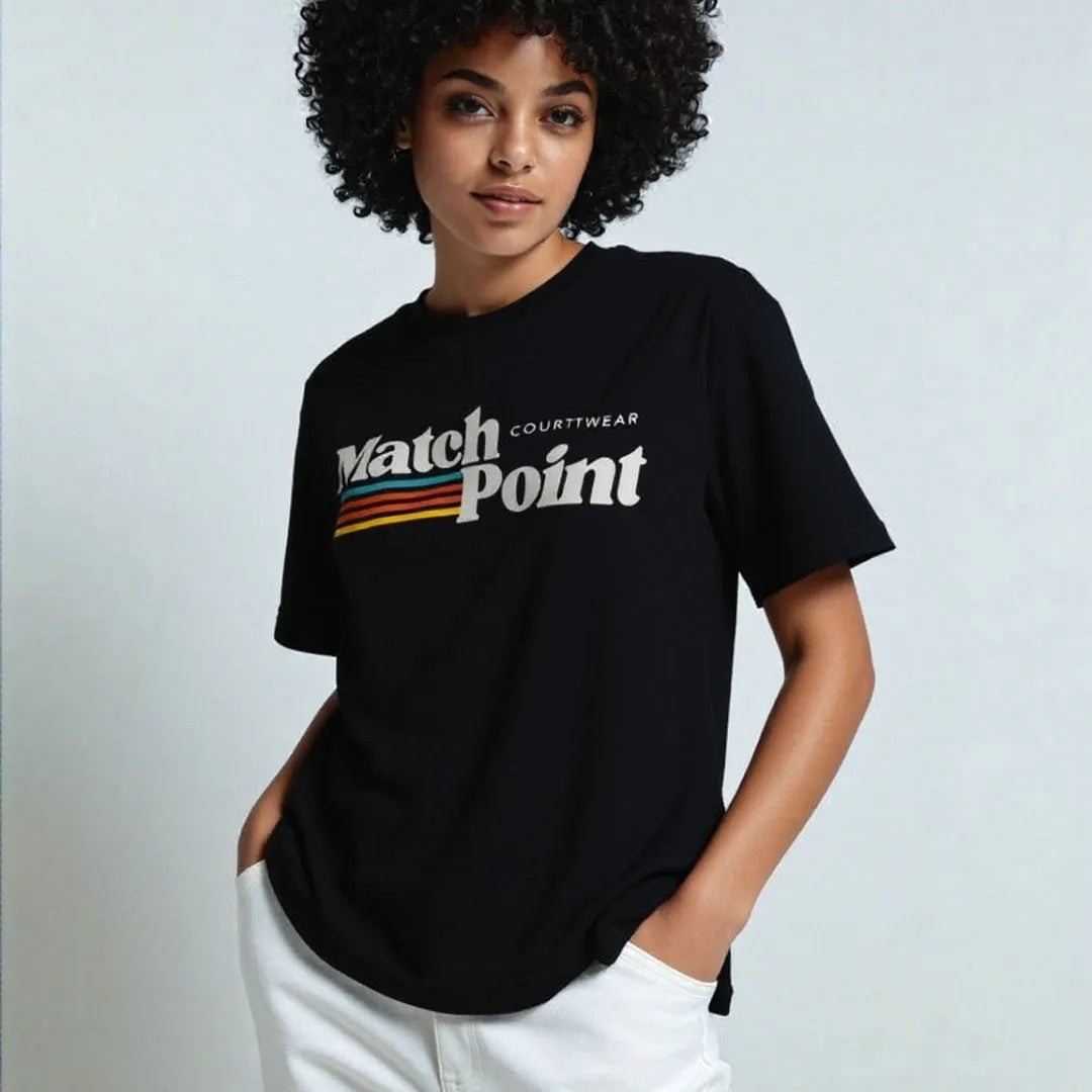 Black men's casual t-shirt with a digital text pattern print on the front, showing short sleeves and a round neck.
