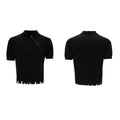 Men's slim-fit knitted polo shirt with oblique zipper collar and ice-feeling polyester fabric in black colour
