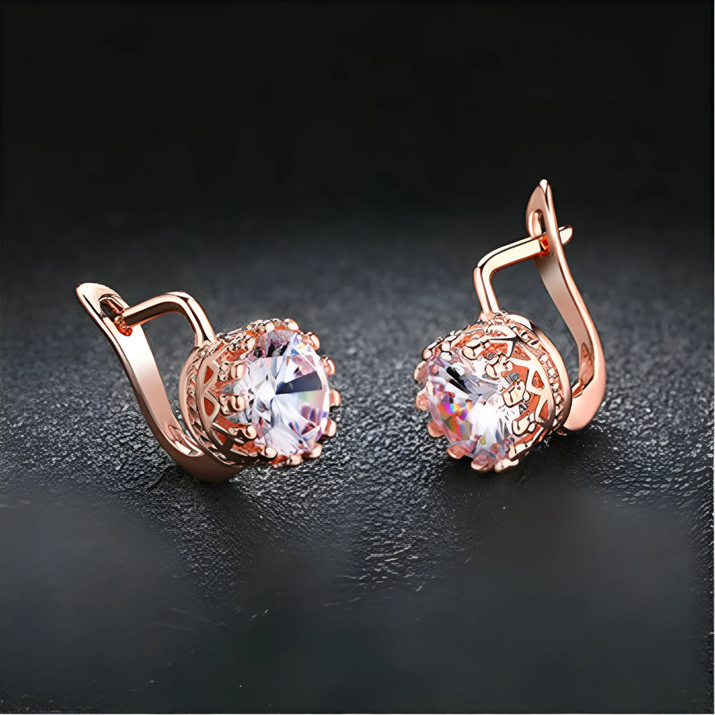 Korean retro crown ear clip earrings in copper with rose gold and white gold colour options