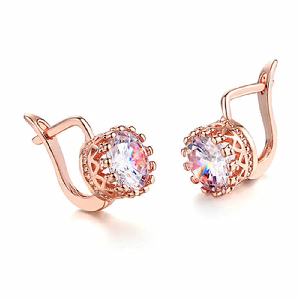 Korean retro crown ear clip earrings in copper with rose gold and white gold colour options