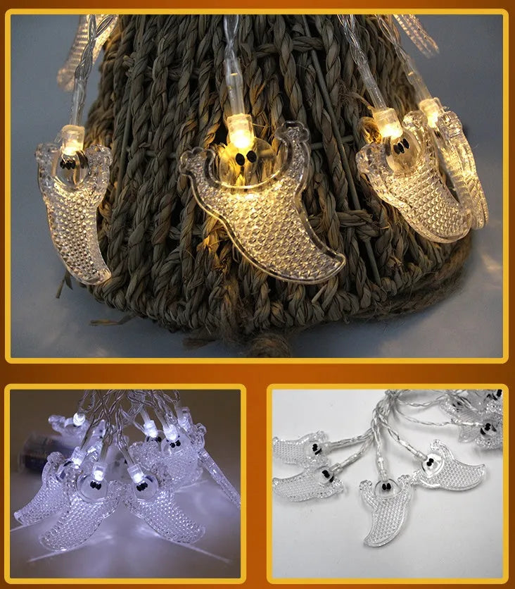 Halloween LED string lights with pumpkin ghost bat spider lantern decorations on 1.2m battery-powered string