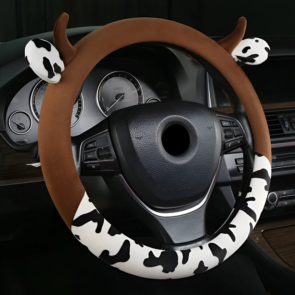 38cm short plush car steering wheel cover with protective handle in black colour