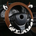38cm short plush car steering wheel cover with protective handle in black colour