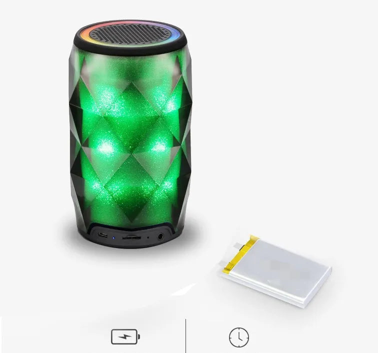 Black crystal diamond-cut Coke can shaped Bluetooth speaker with colourful LED starry sky lighting effect.