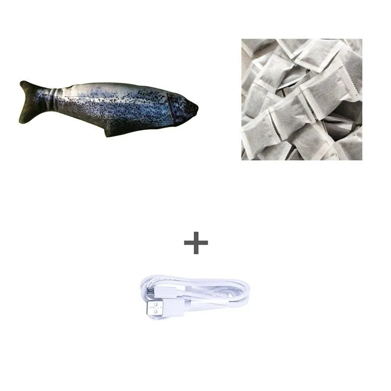 30cm electronic jumping fish cat toy with USB cable in multicolour fish designs