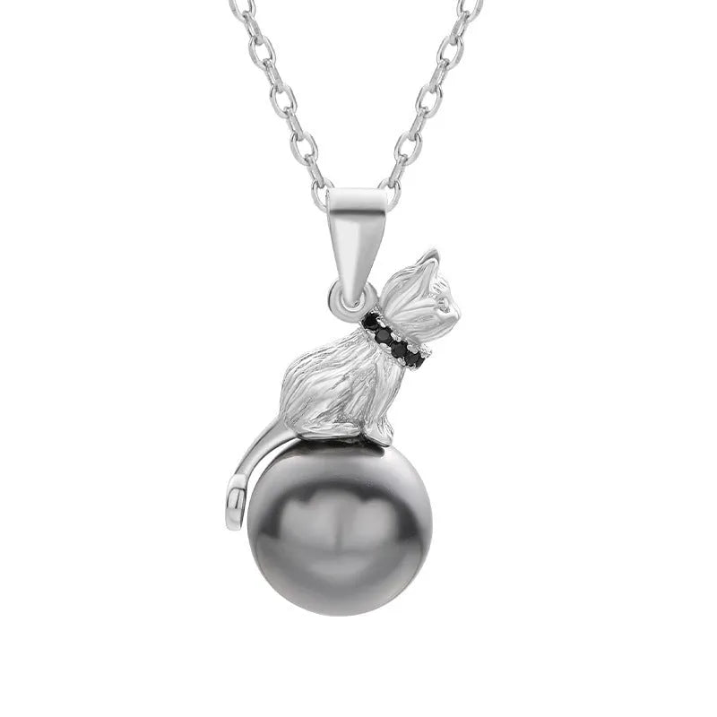 925 sterling silver cat pendant clavicle necklace with electroplated finish