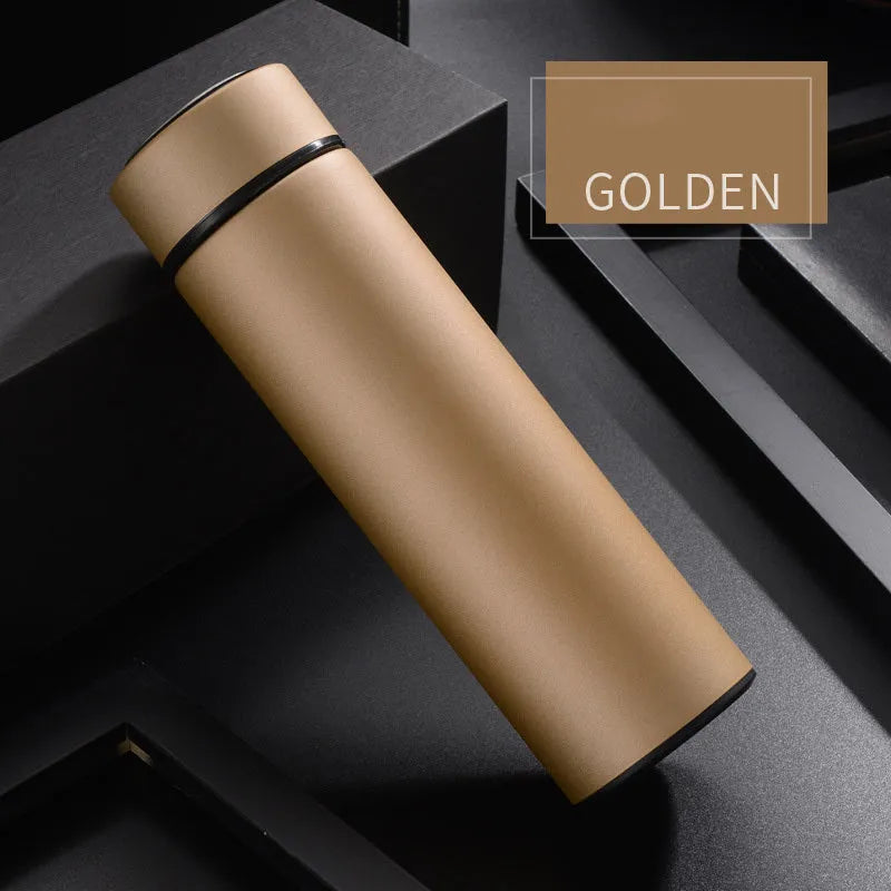 Black stainless steel vacuum water bottle with arrow-shaped mouth, 450ml capacity.
