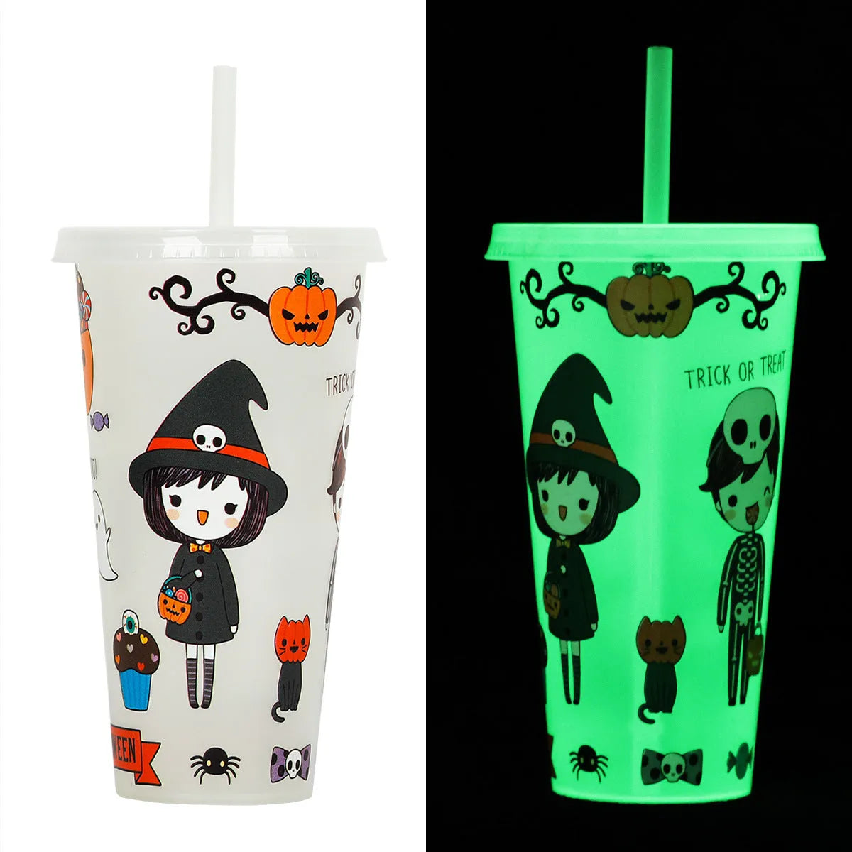 720ml Halloween luminous straw cup in PP plastic with six color options