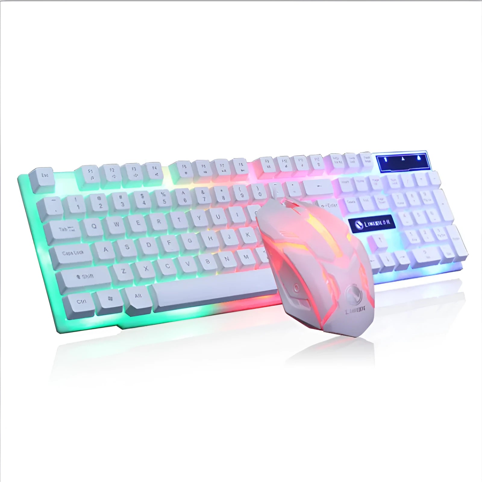 Limei GTX300 USB wired gaming keyboard and mouse set with RGB backlight on black keyboard
