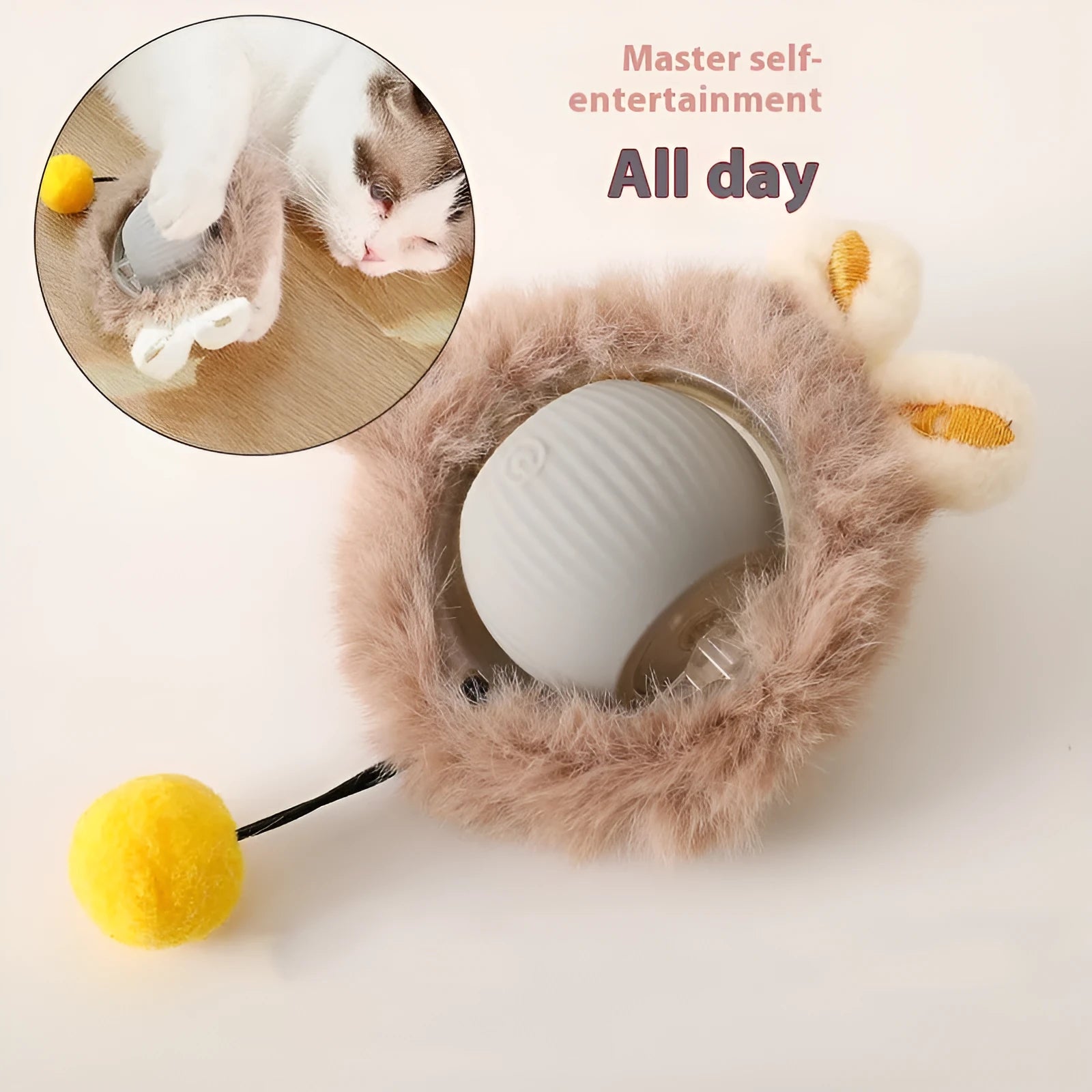 Silicone cat rolling ball toy in three colour options for self-play and feline entertainment