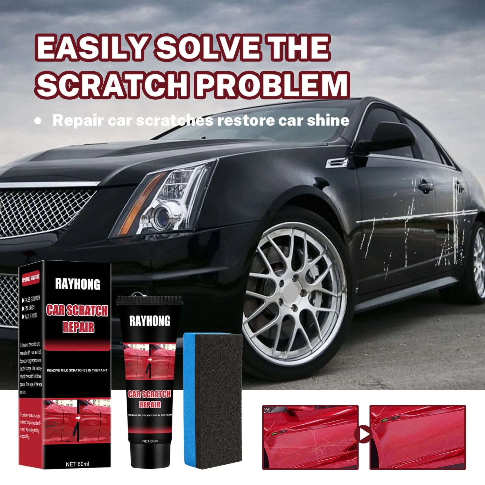 60ml car scratch repair wax set with applicator sponge for paint surface maintenance