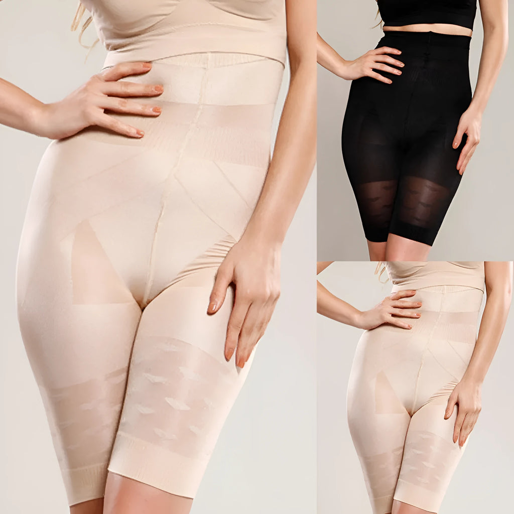 Women's seamless high waist shapewear shorts for tummy control in black and nude colours