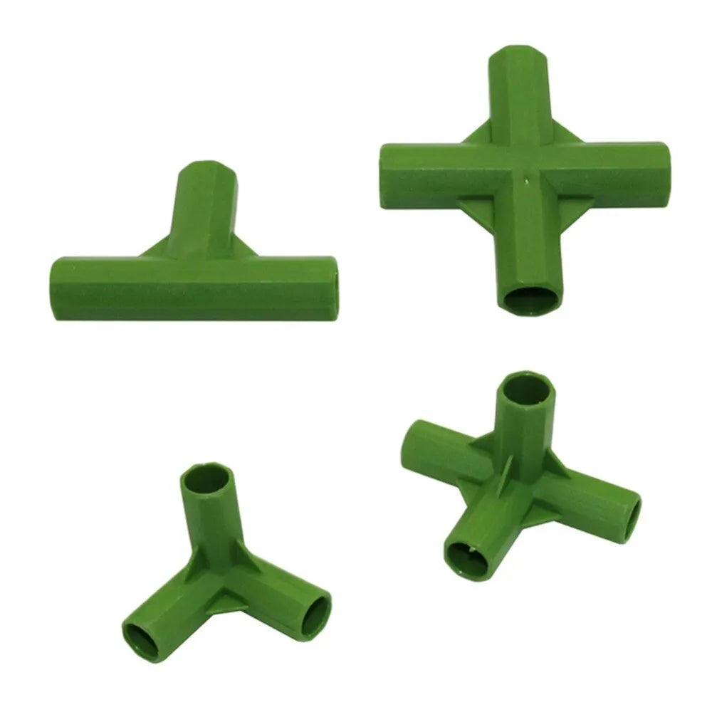 Two piece 11mm PP plant support connector set with three and four way joints for garden stakes