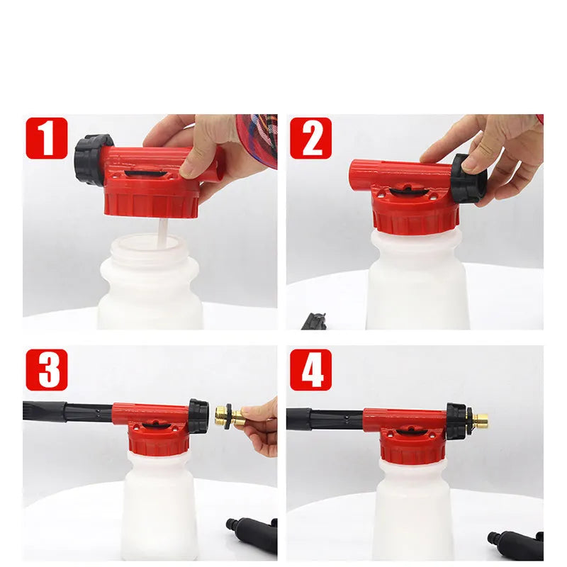 Green foam pot high pressure water gun sprayer for garden use.