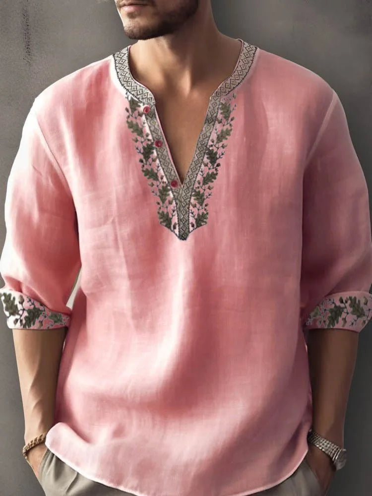 British style striped short sleeve shirt made from bamboo hemp fabric with 3D thermal transfer print