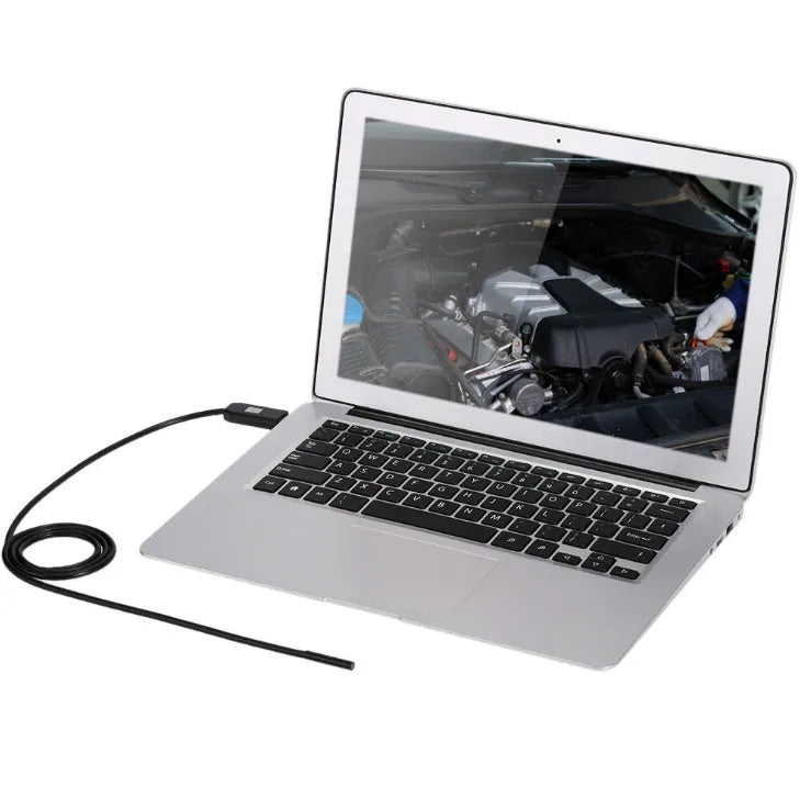 OWSOO USB endoscope camera with 5m cable, hook, magnet, and side mirror attachments for phone and computer inspections.