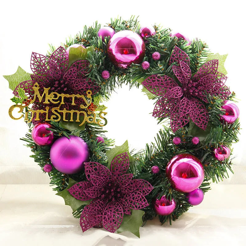 30cm multicolour plastic Christmas wreath with traditional foliage design for door decoration