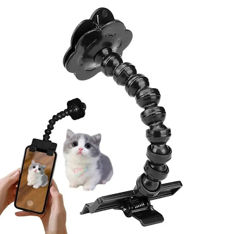 Black pet photography phone holder with treat clip for dog and cat photography sessions