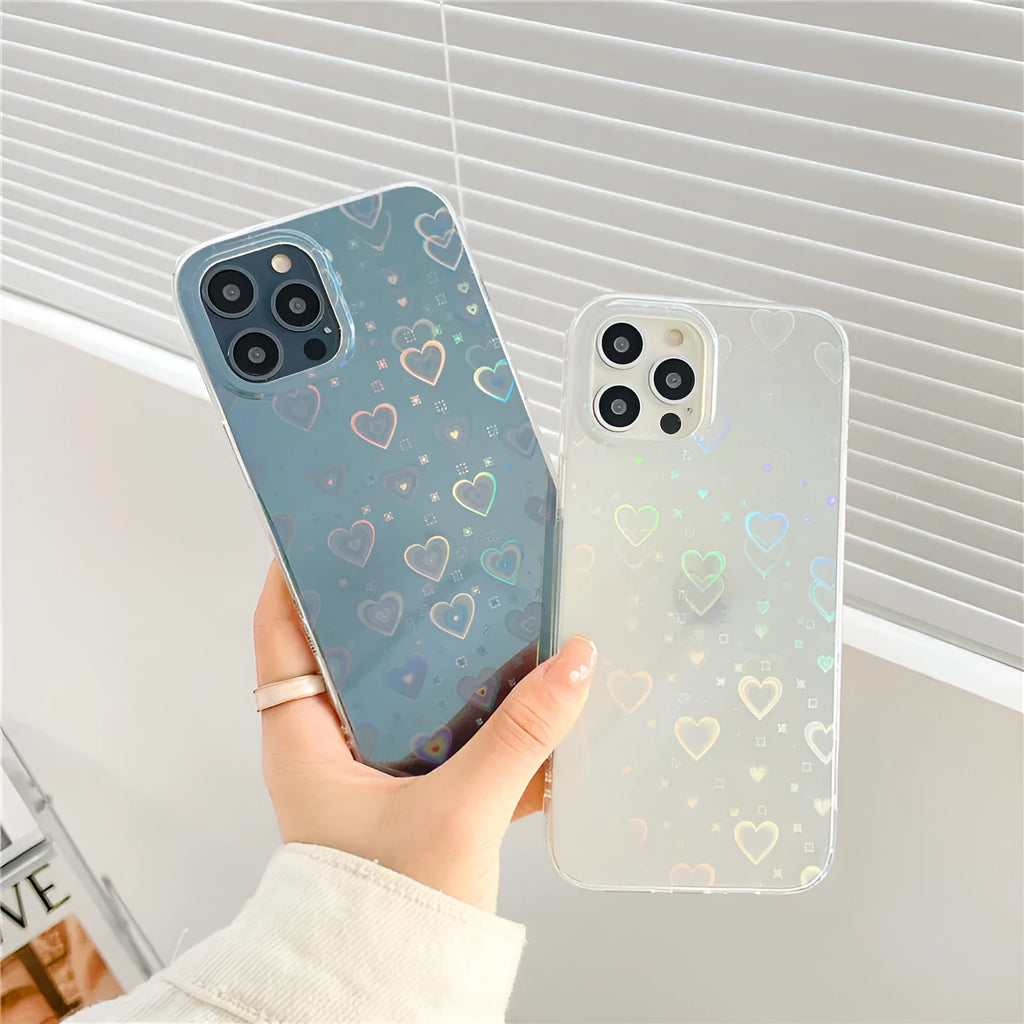 Transparent silicone phone case with laser colourful love pattern for iPhone