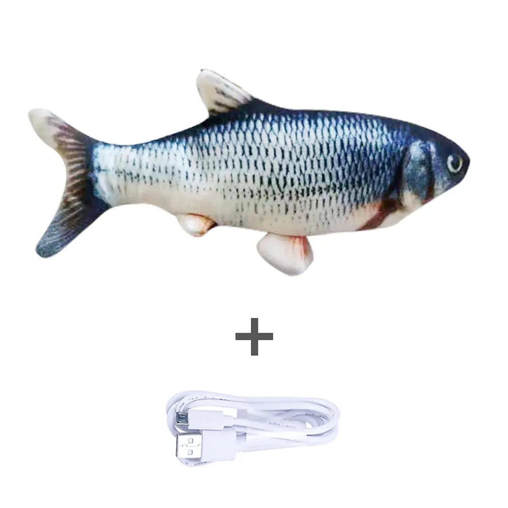 30cm electronic jumping fish cat toy with USB cable in multicolour fish designs